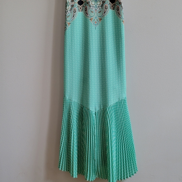 Anthropologie Maeve Gorgeous Patterned Aqua Midi Dress - Picture 2 of 6